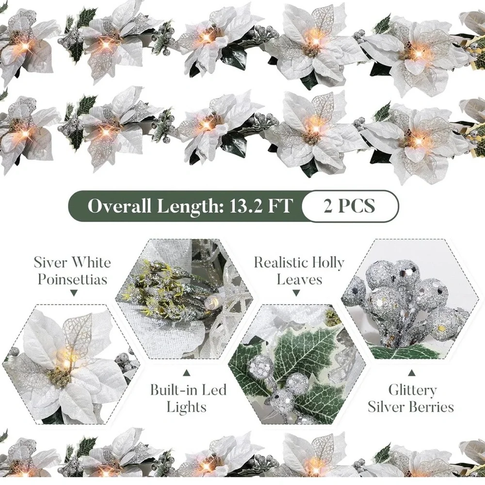 White LED Poinsettia Holiday Lights